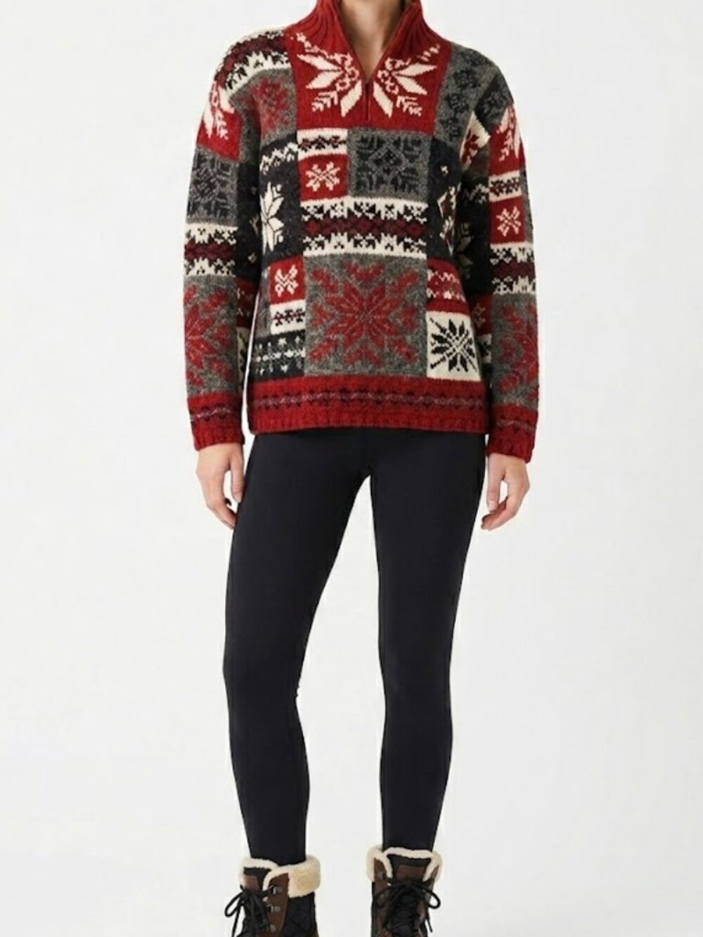 Lauren Ralph Lauren HAND KNIT Wool Patchwork Nordic Sweater L Vintage Rare